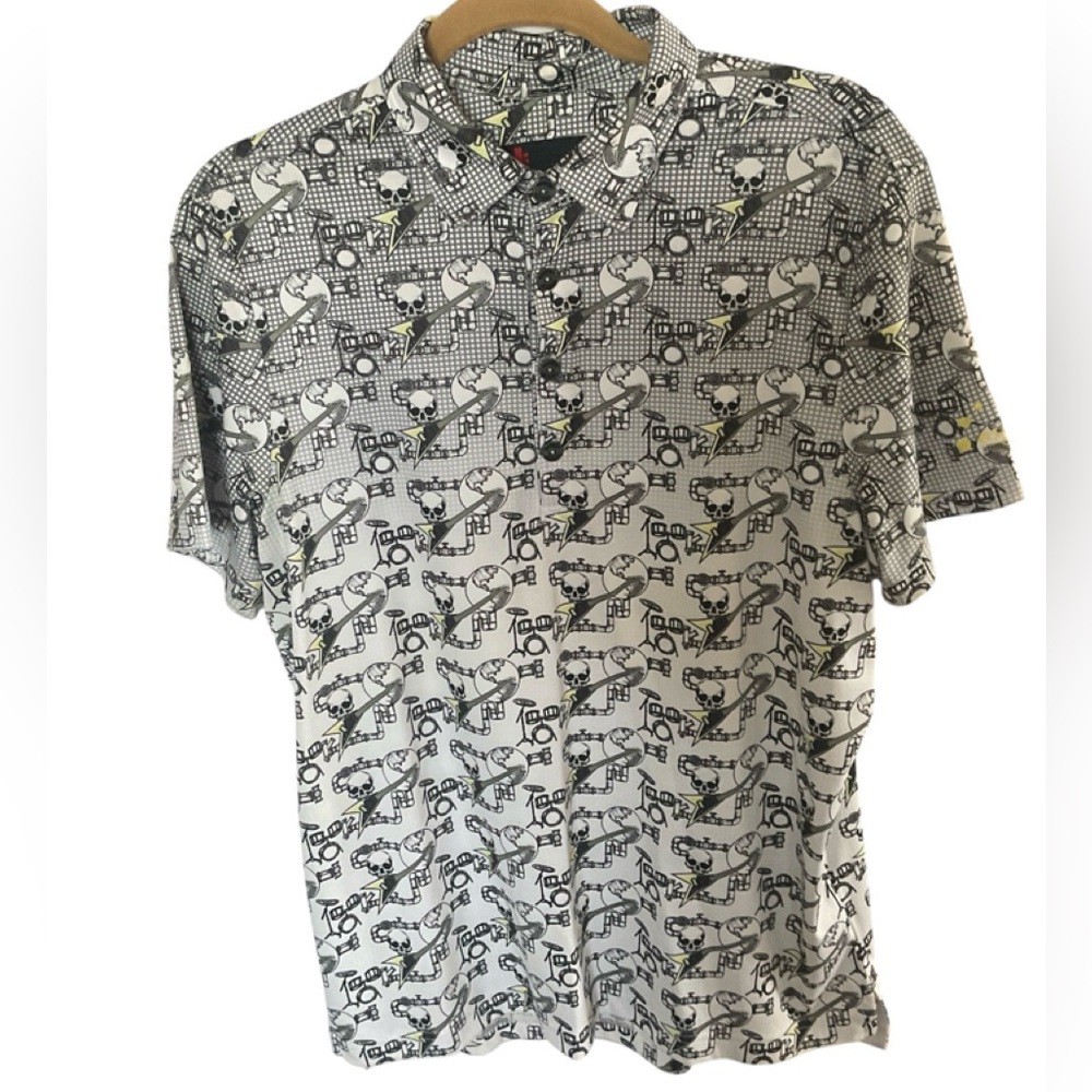 Jamie Sadock Men's Polo Size Medium Golf Skulls Guitar Festival